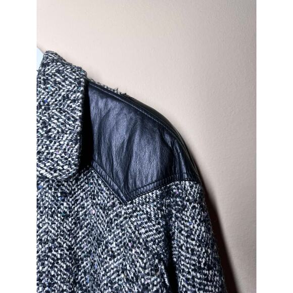 80's/90's Vintage ELCO Wool And Leather Jacket Gray Black White Size 12 - Picture 3 of 9